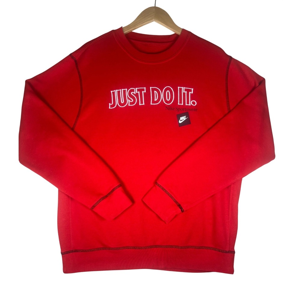 Nike Sportswear Just Do It Red Crewneck Sweatshirt Mens Large DD6196-657 FA21